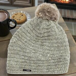 Nobis Women's Cream Knit Hat with Pom